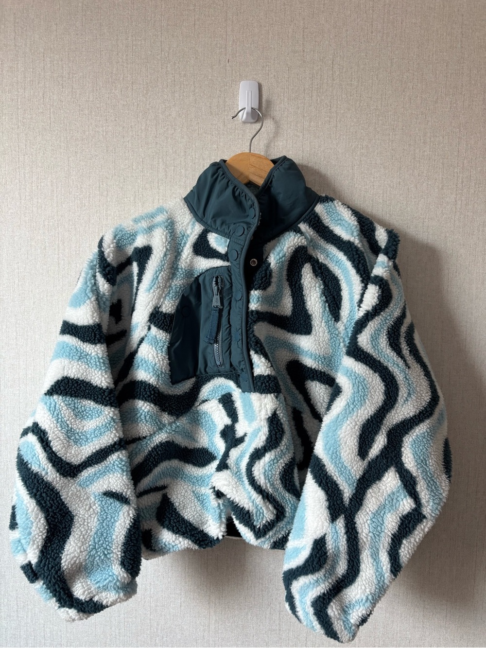 Free People Teddy Jacket in Light Blue, White & Black